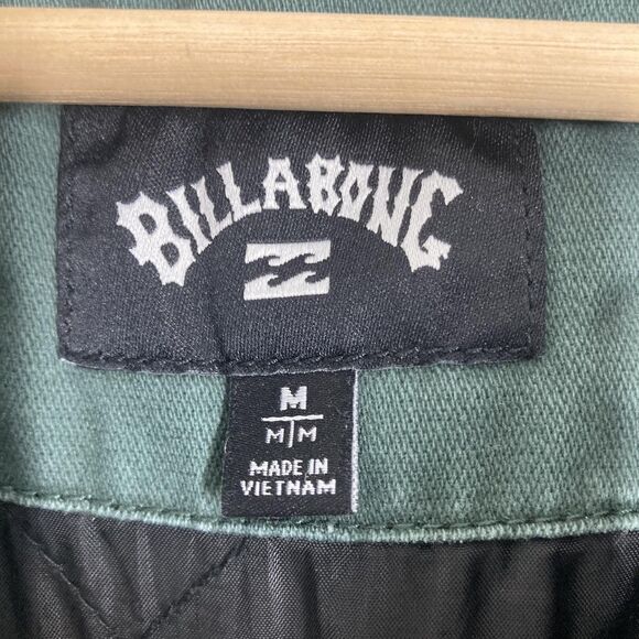 Billabong Barlow Jacket Mens Medium Green Hooded Canvas Zip Front Quilted Lined - Picture 13 of 16
